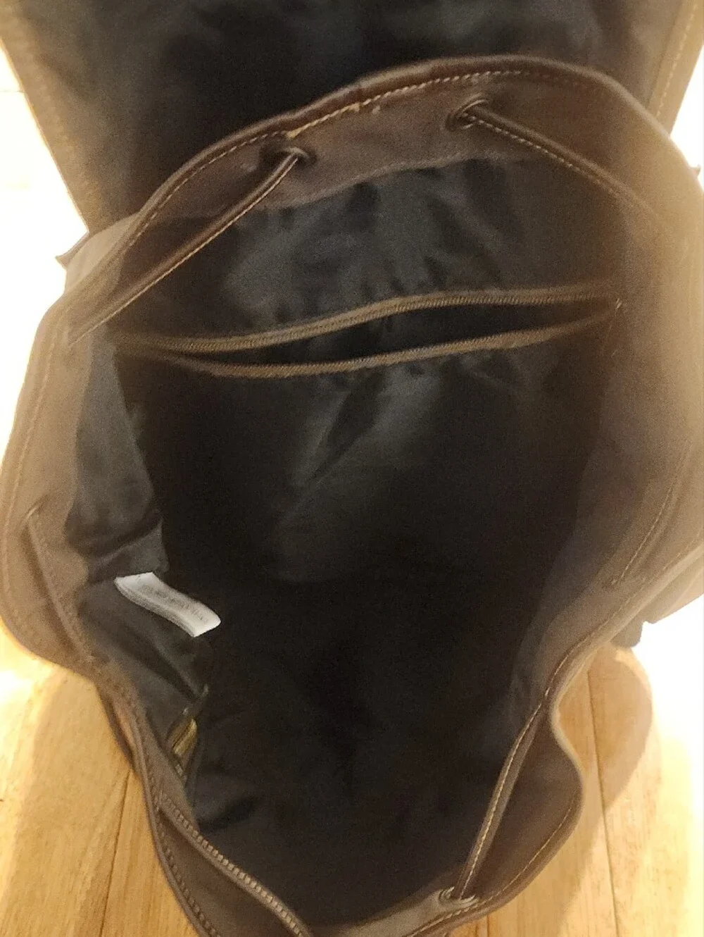Men's Dark Brown Cotton Canvas Backpack with Brown Leather Trim